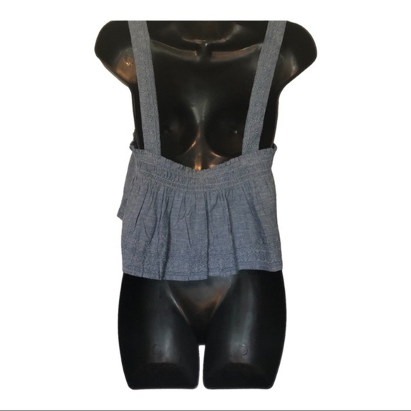 American‎ Eagle Blue chambray wide strap flirty flounce hem crop top size medium - Picture 6 of 9